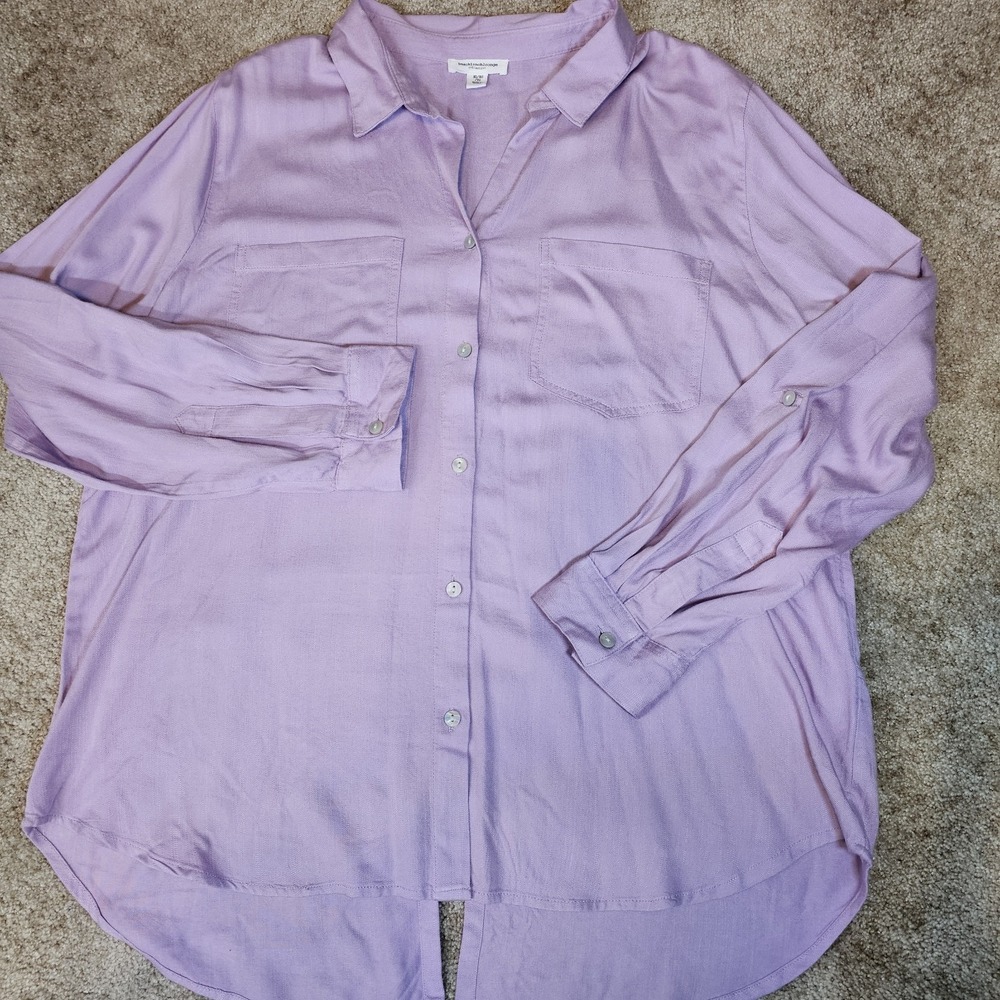 BeachLunchLounge Button Front Blouse Women's XL Purple Long Sleeve 100% Viscose